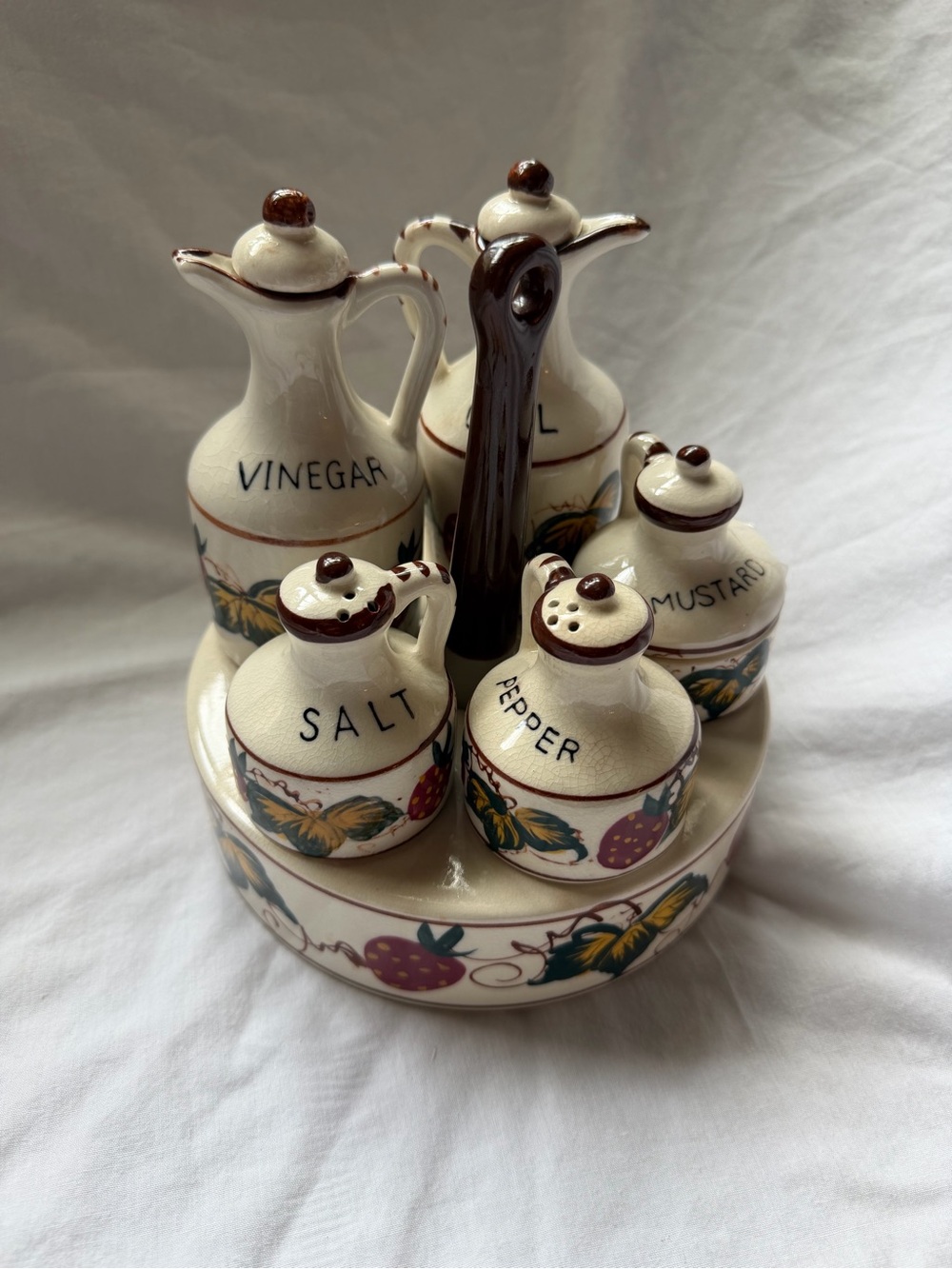Vintage 1950s Fred Roberts Co Strawberry Cruet Condiment Set